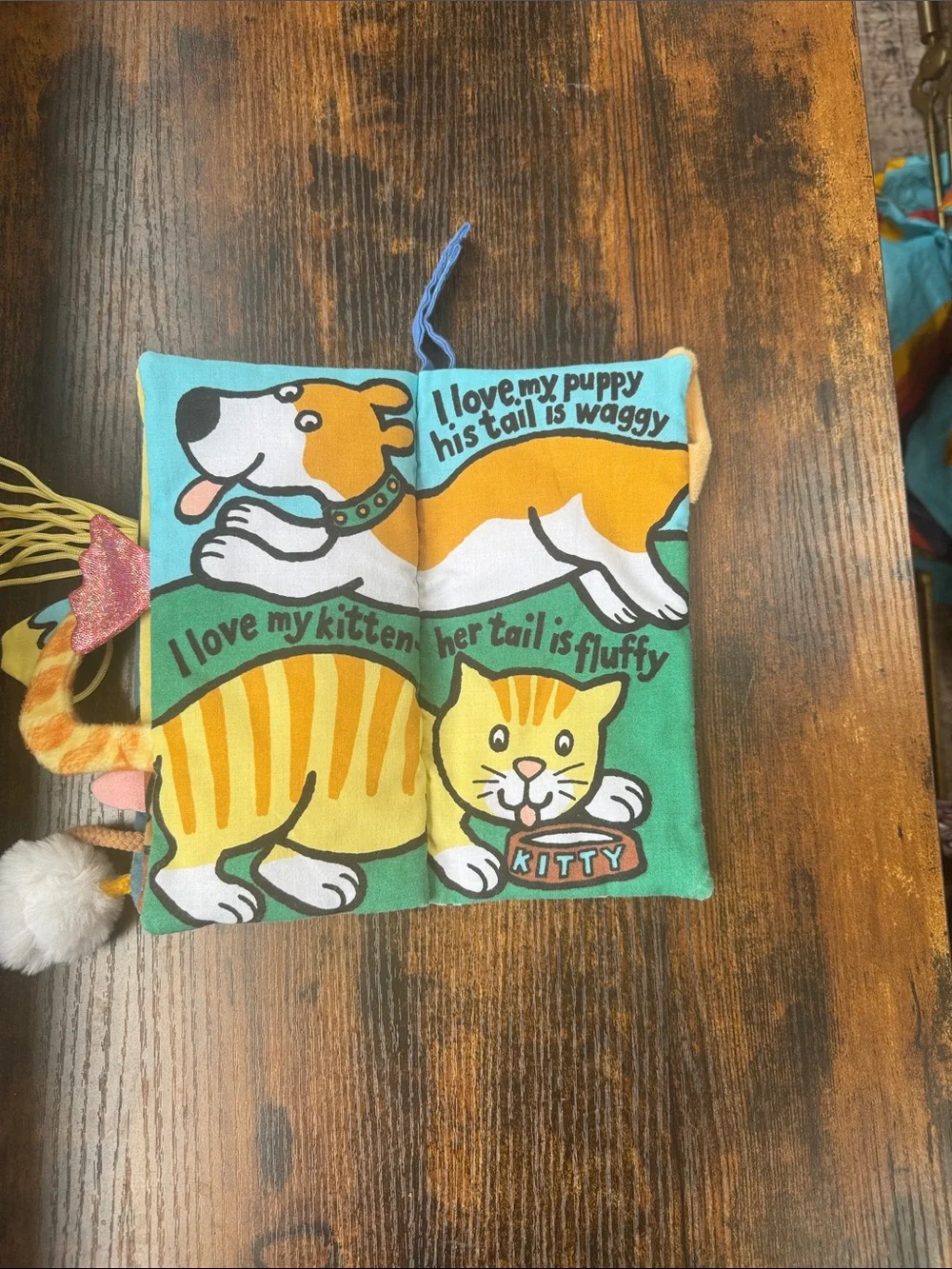 Jellycat Pet’s Tails Soft Cloth Activity Book Sensory Crinkle Toy Baby